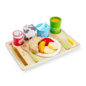 Bigjigs Breakfast in Bed Tray - Wooden Play Food Set, 28 Pcs Kids Playset
